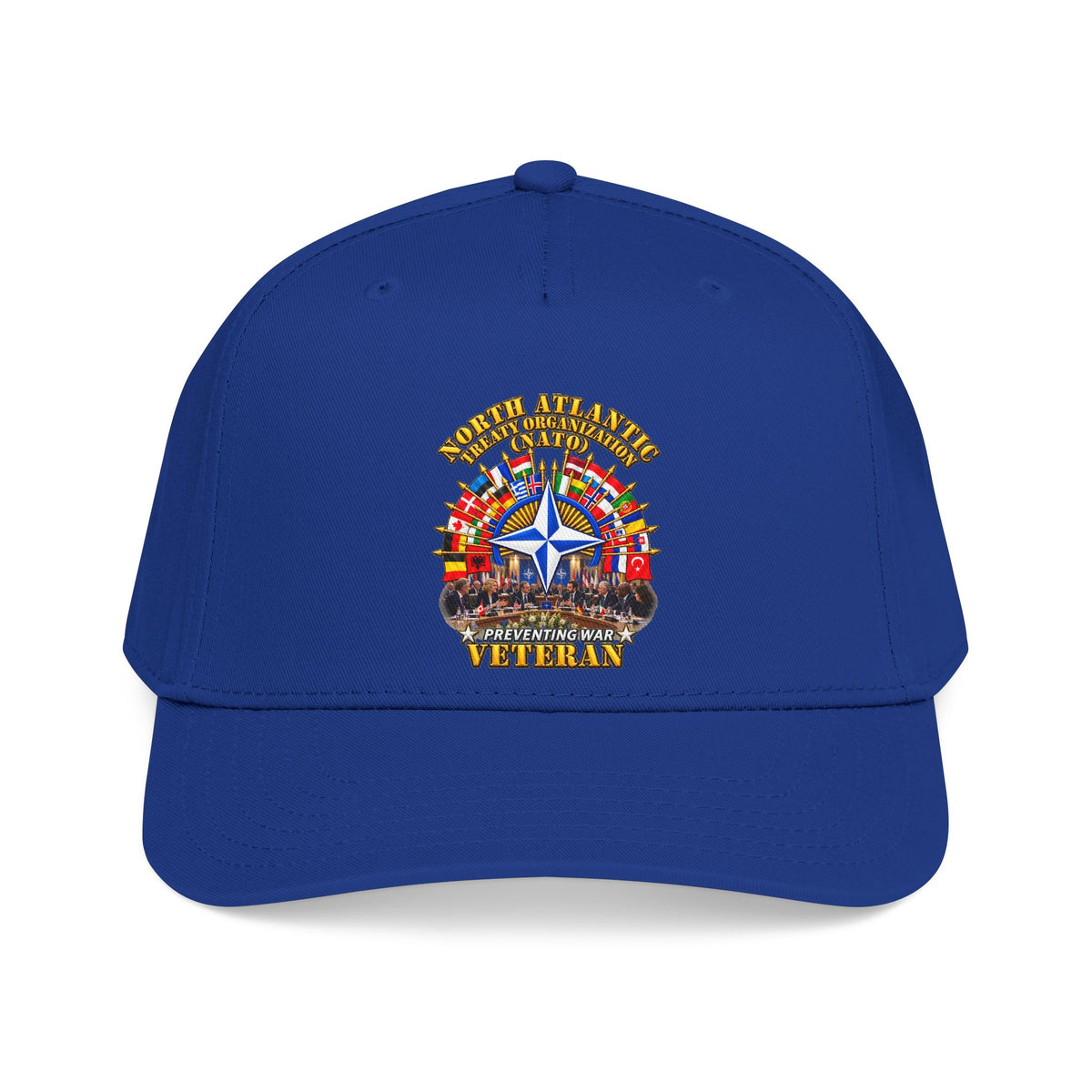 Mid Profile Baseball Cap - NATO - Polished NATO Veteran - with flags - Meeting Scene - 3D - Transparent