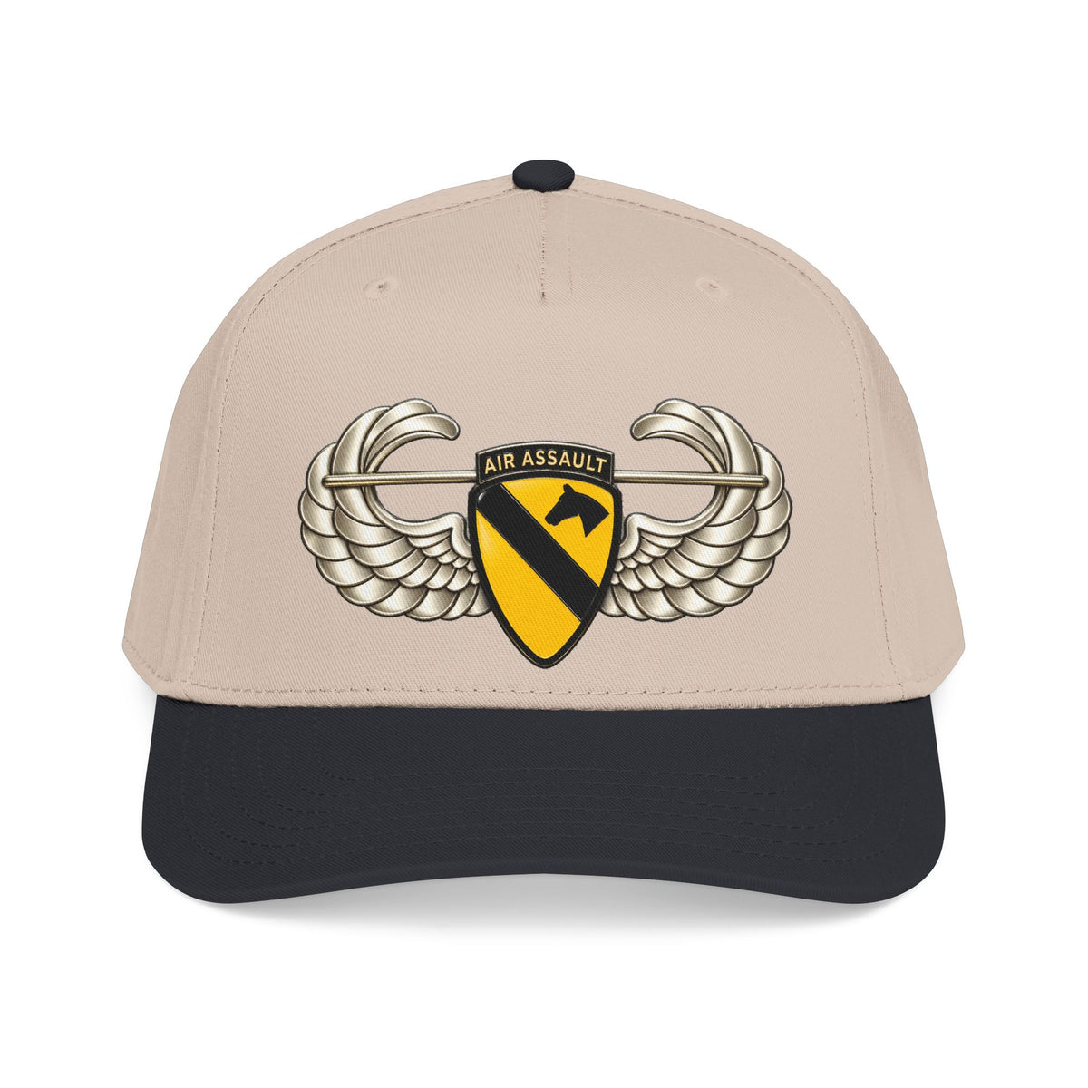 Mid Profile Baseball Cap — 1st Cavalry Division w Air Assault Tab on Airborne Badge wo Txt - 3D - Transparent