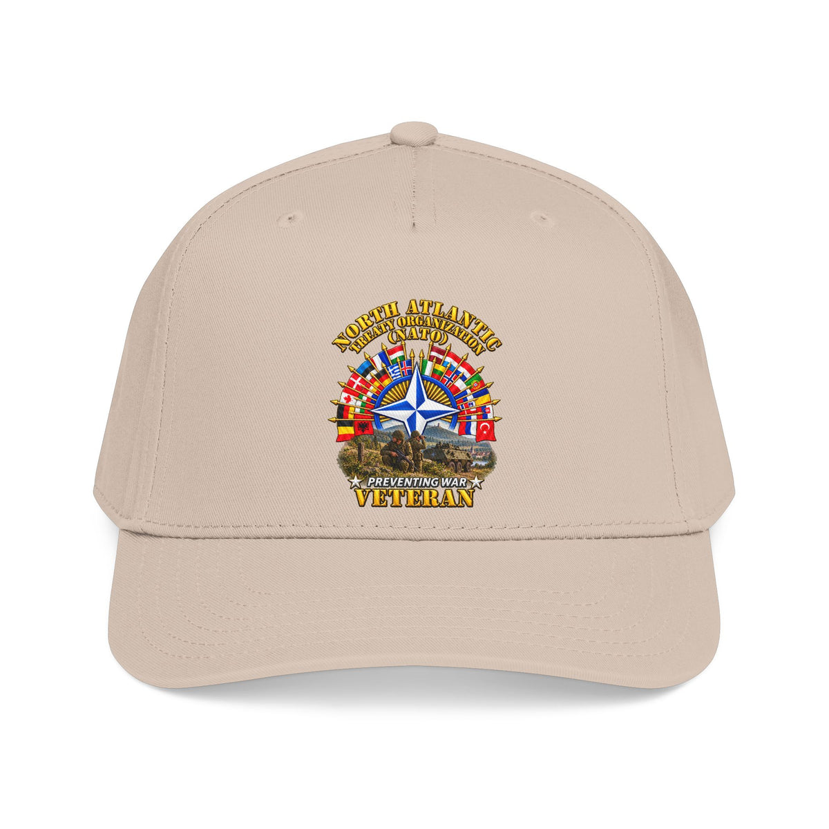 Mid Profile Baseball Cap - NATO - Polished NATO Veteran - with flags - Military Scene - 3D - Transparent