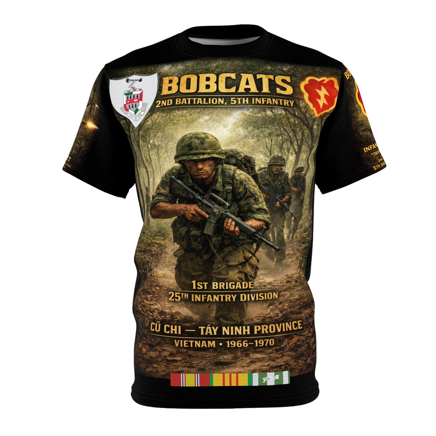 2nd Battalion, 5th Infantry Regiment (Bobcats) Tribute Tee — Patrol and Night Perimeter in Cu Chi, Tây Ninh Province, Vietnam War