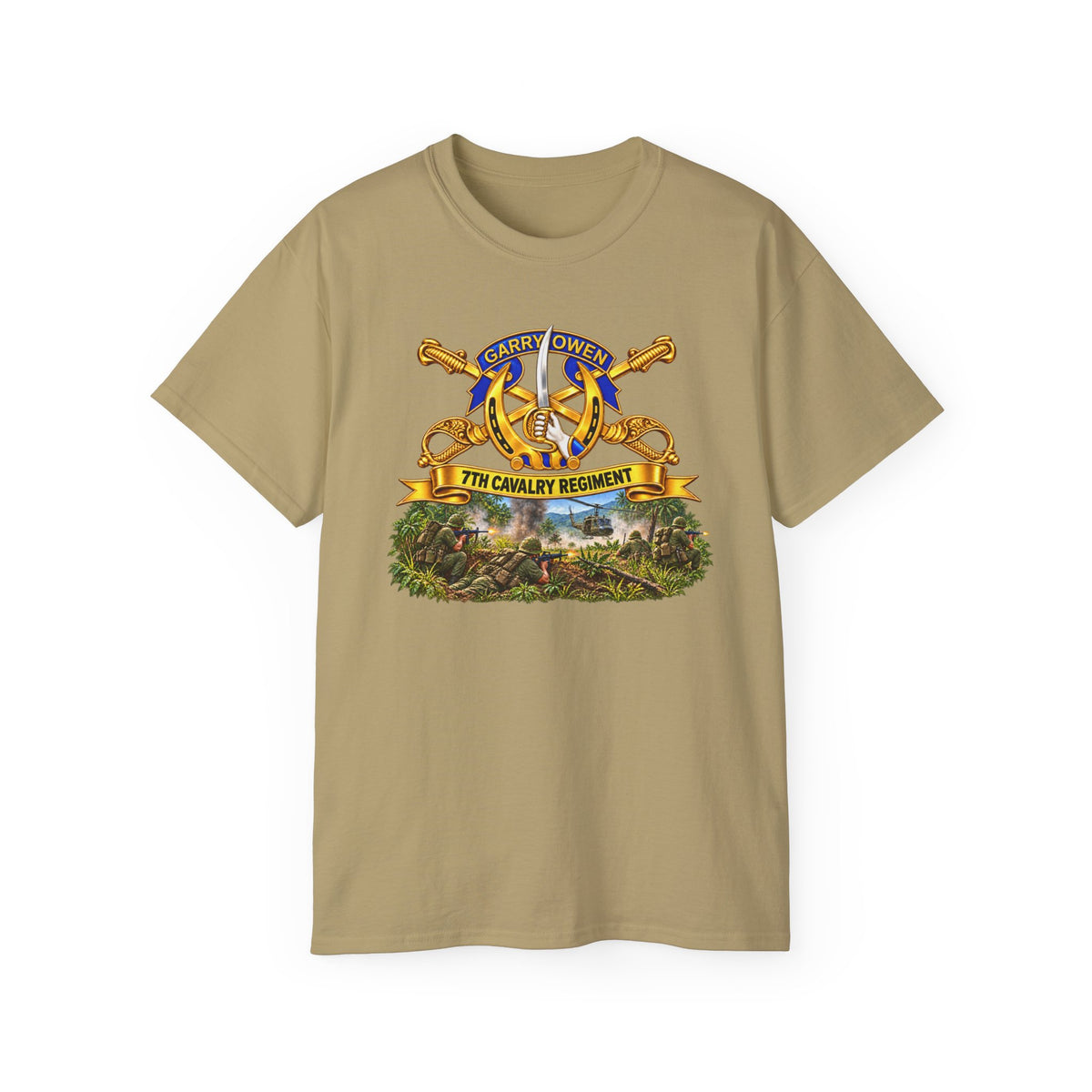 Unisex Ultra Cotton Tee - 7th Cavalry Regiment - DUI, Br, Ribbon w  Battle of Ia drang Valley Scene - Vietnam - 3D - Transparent