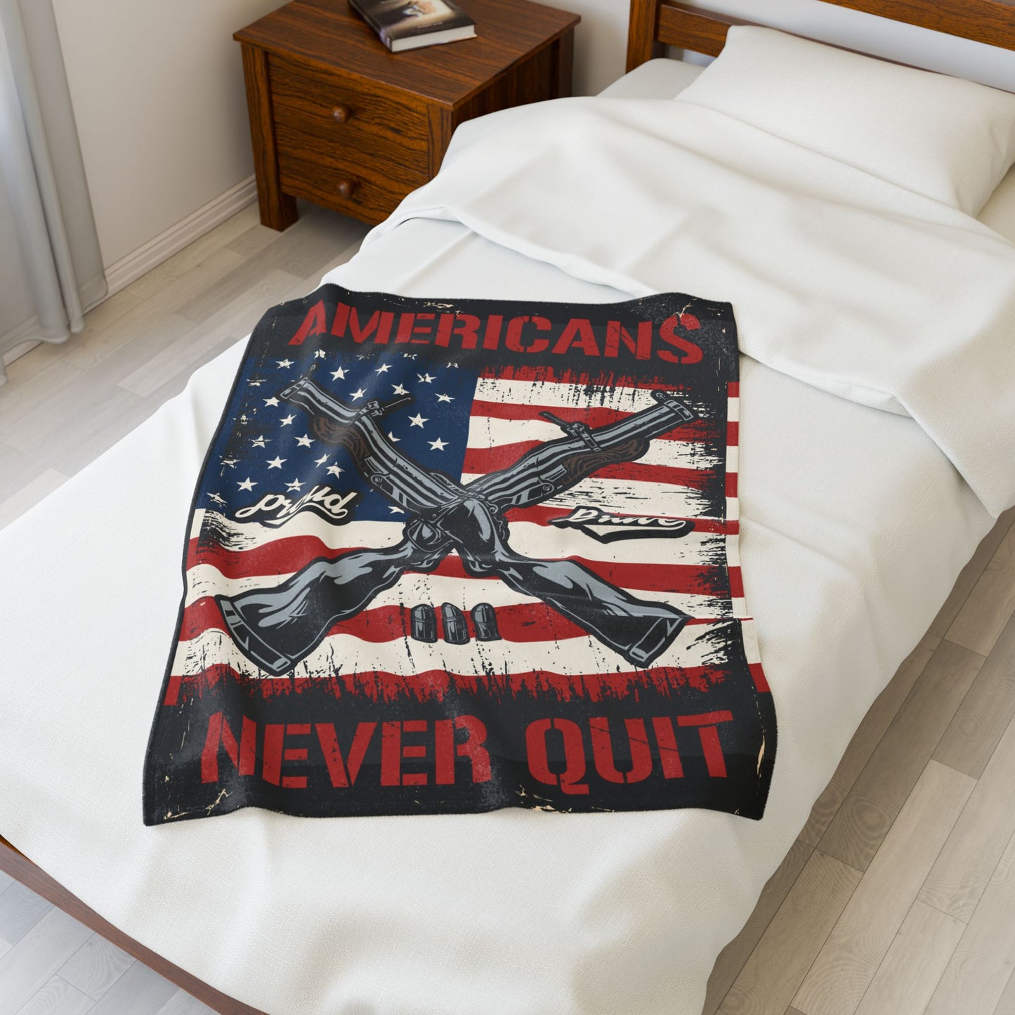 Velveteen Plush Blanket - Americans Never Quit