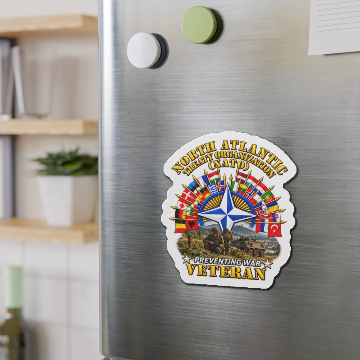 Die-Cut Magnets — NATO - Polished NATO Veteran - with flags - Military Scene - 3D - Transparent