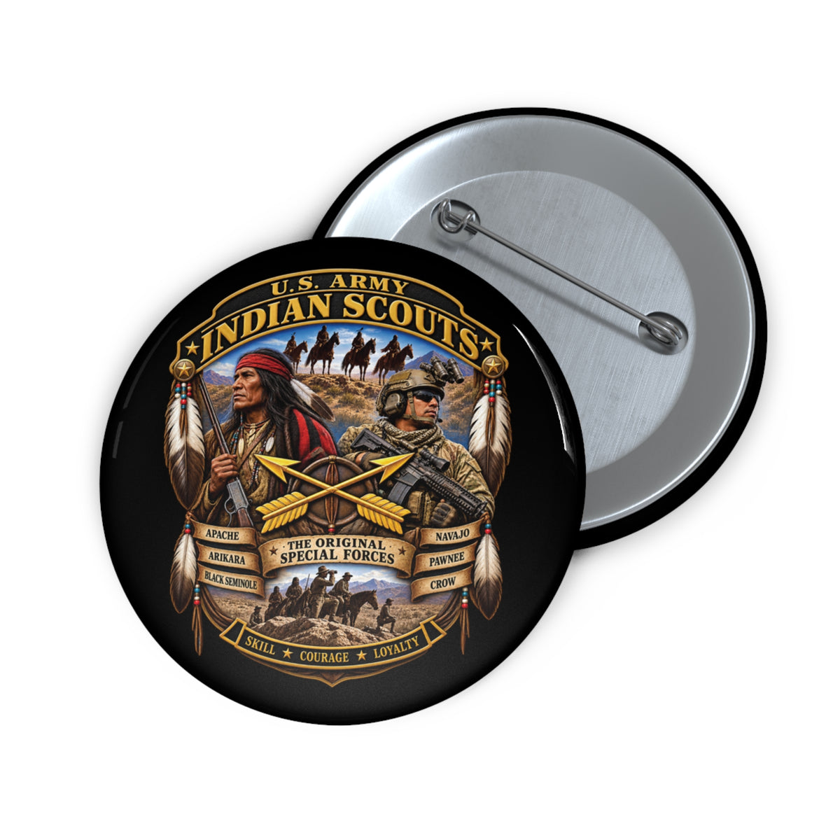 Custom Pin Buttons - United States Indian Scouts (USS) - Original Special Forces - 3D - Enhanced