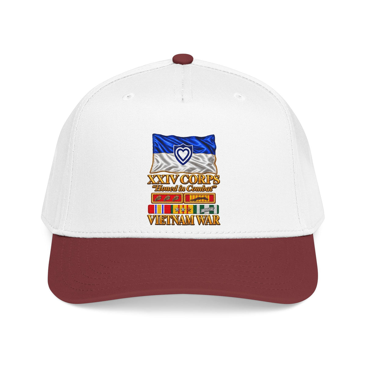 Mid Profile Baseball Cap - Army - XXIV Corps Flag - Waving - Ribbons - Meritorious Awards - Vietnam War - 3D - Transparent
