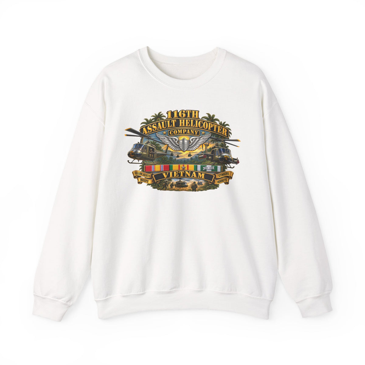 Crewneck Sweatshirt - Army - 116th Assault Helicopter Co w  Aviator Badge w VN SVC - HORNETS - 3D - Enhanced