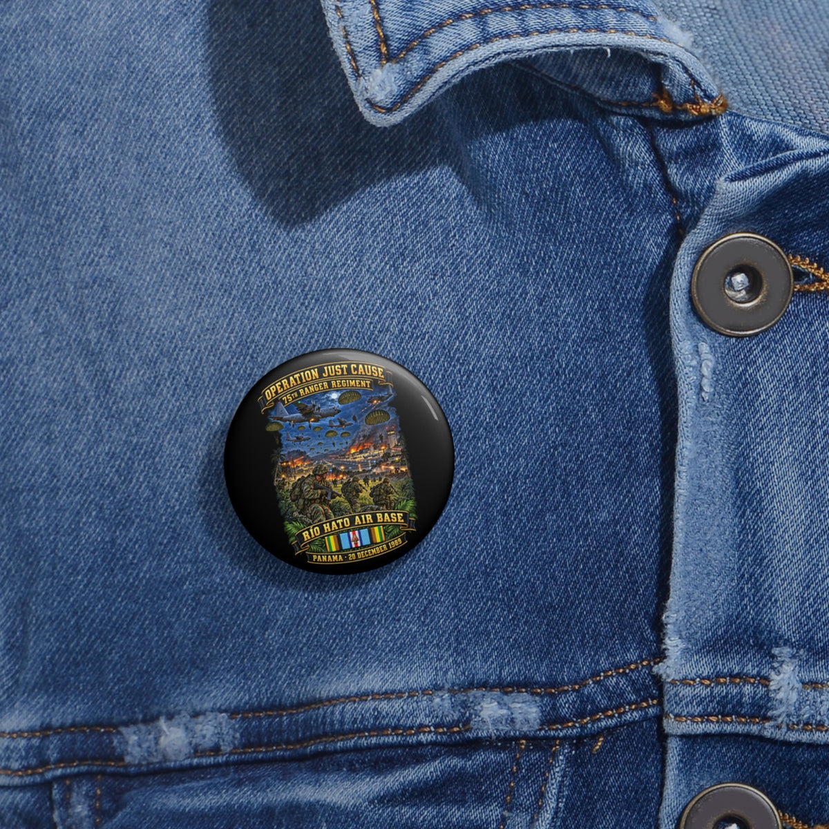 Custom Pin Buttons - SOF - Operation Just Cause  - Panama Invasion 1989 - 75th Ranger Rgt - Rio Hato Air Base - 3D - Enhanced