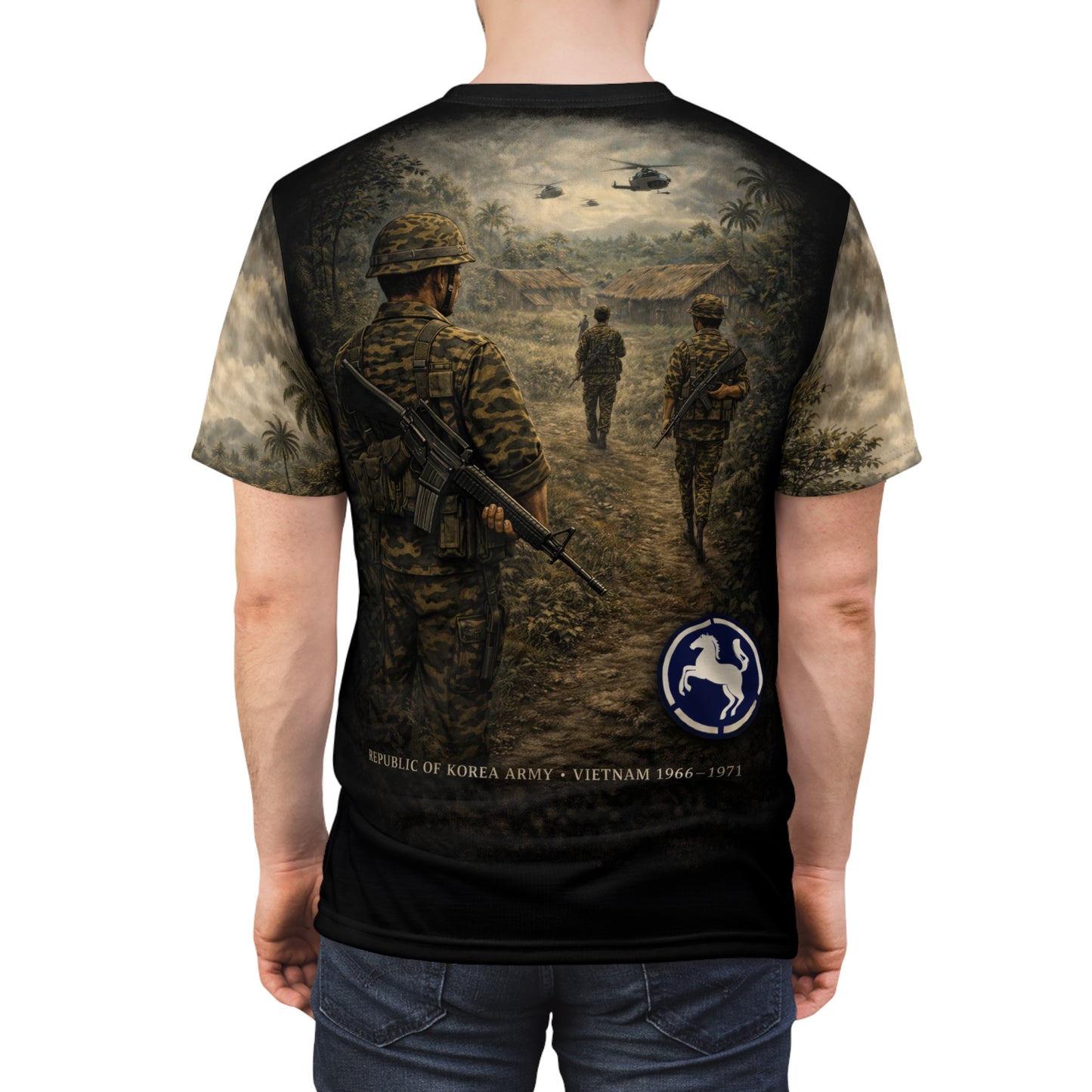 White Horse Division (9th Infantry) All-Over Print Tee — Vietnam War ROK Tribute
