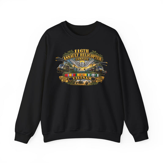 Crewneck Sweatshirt - Army - 116th Assault Helicopter Co w  Aviator Badge w VN SVC - HORNETS - 3D - Enhanced