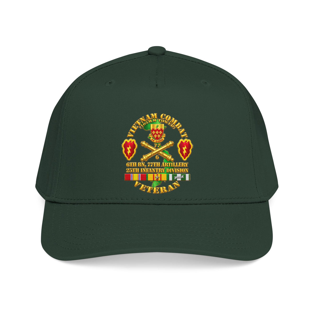 Mid Profile Baseball Cap - Army - Vietnam Combat Veteran w 6th Bn 77th Artillery DUI -25th Infantry Div - 3D - Transparent