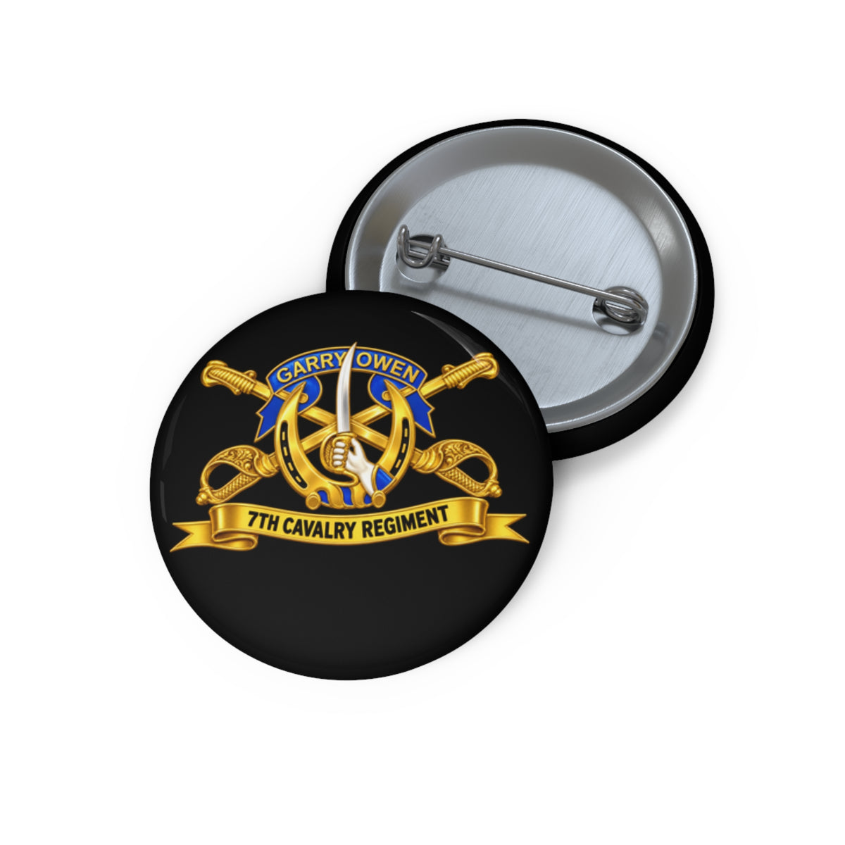 Custom Pin Buttons - 7th Cavalry Regiment - DUI, Br, Ribbon wo Scene - 3D - Transparent