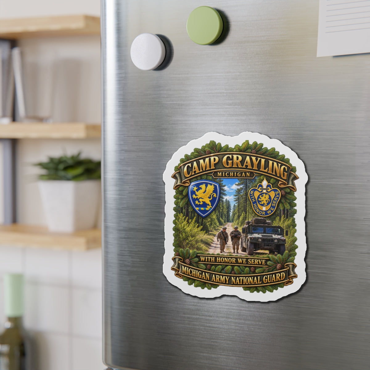 Die-Cut Magnets — Camp Grayling, MI - We Honor, We Serve - MIARNG - SSI- DUI - 3D - Enhanced