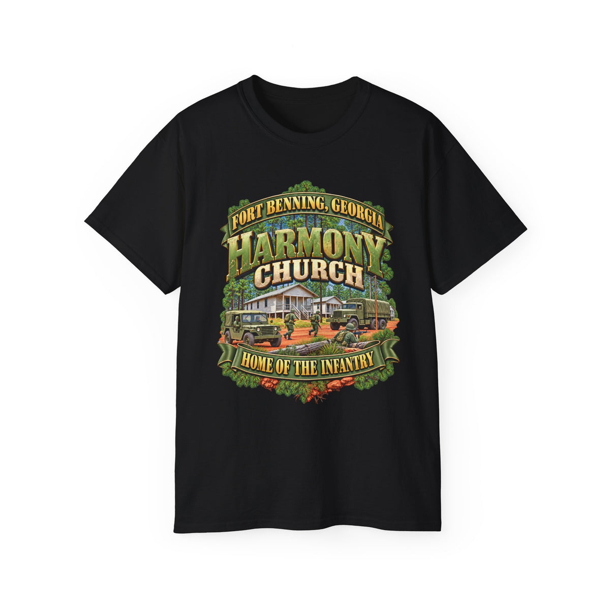 Unisex Ultra Cotton Tee - Fort Benning, Georgia, Harmony Church - Home of the Infantry - 3D - Enhanced