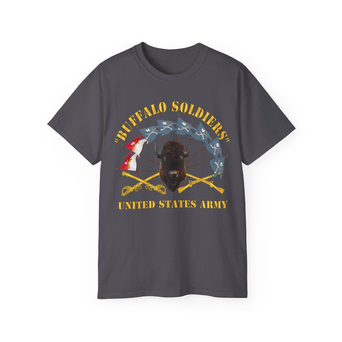 Unisex Ultra Cotton Tee - Buffalo Soldiers - Infantry - Cavalry Guidons w Buffalo Head - US Army X 300