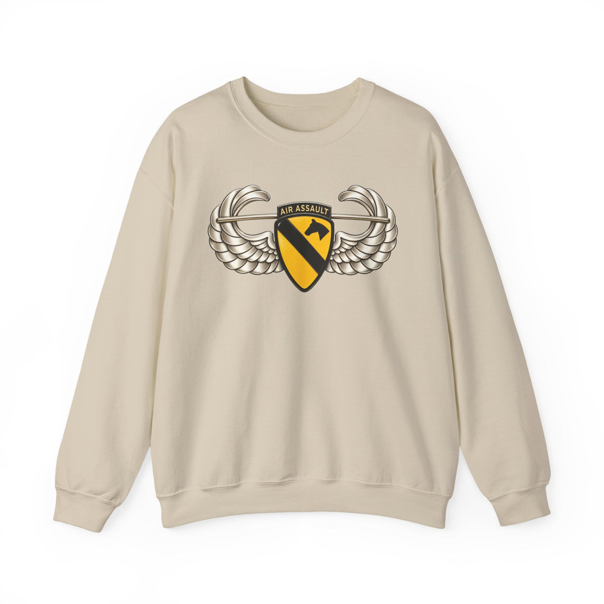 Crewneck Sweatshirt - 1st Cavalry Division w Air Assault Tab on Airborne Badge wo Txt - 3D - Transparent