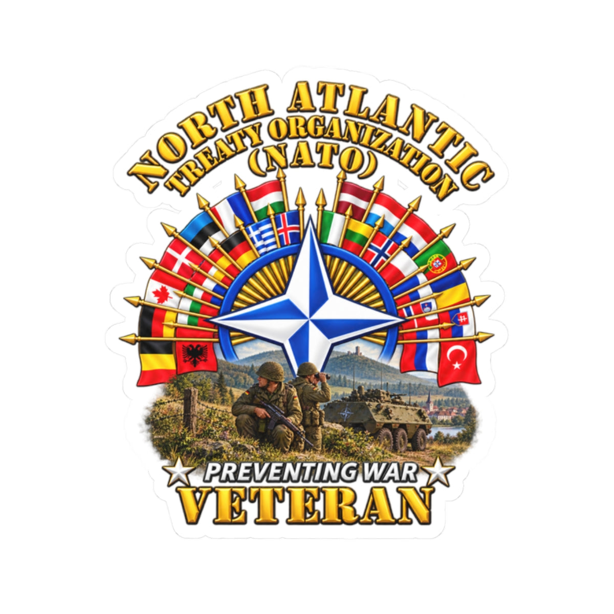 Kiss-Cut Stickers - NATO - Polished NATO Veteran - with flags - Military Scene - 3D - Transparent