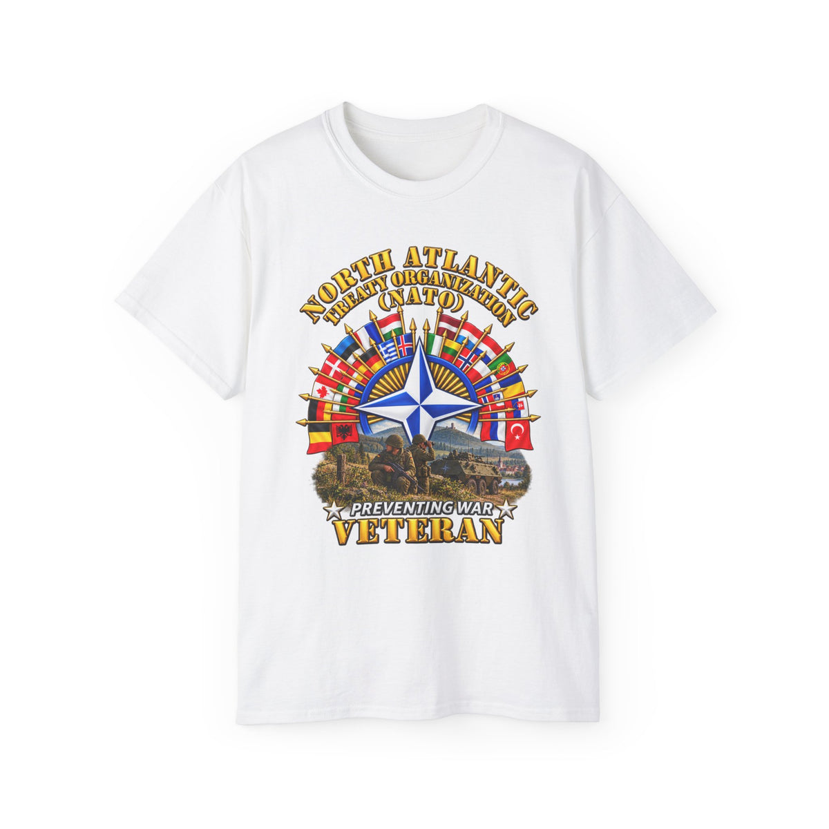 Unisex Ultra Cotton Tee - NATO - Polished NATO Veteran - with flags - Military Scene - 3D - Transparent