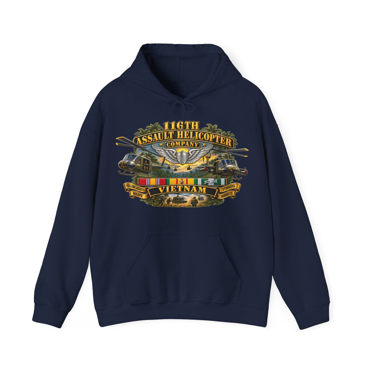 Hoodie — Army - 116th Assault Helicopter Co w  Aviator Badge w VN SVC - HORNETS - 3D - Enhanced