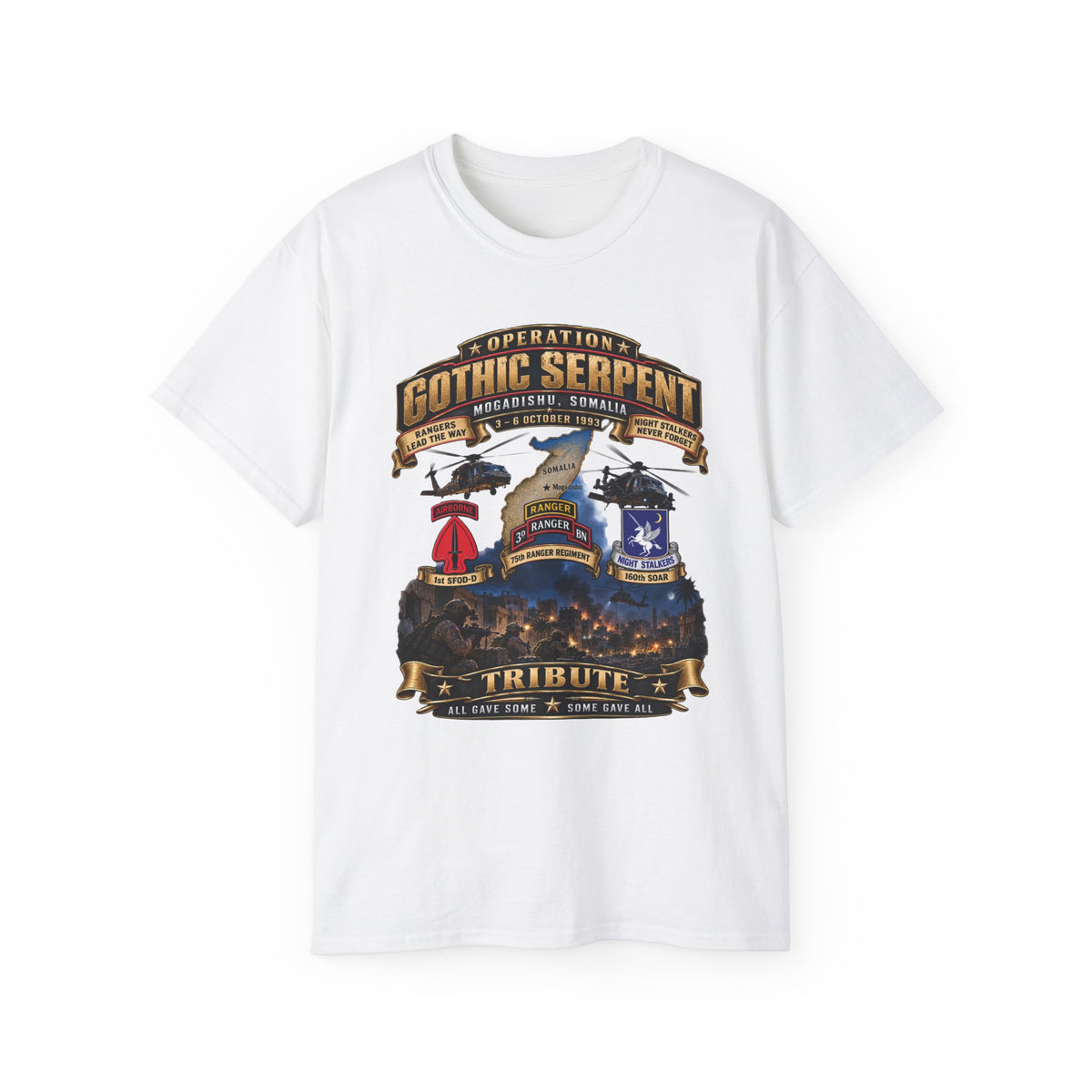 Unisex Ultra Cotton Tee - Operation Gothic Serpent - Mogadishi, Somalia - 3-6 Oct 1993 Tribute - 3D - Enhanced
