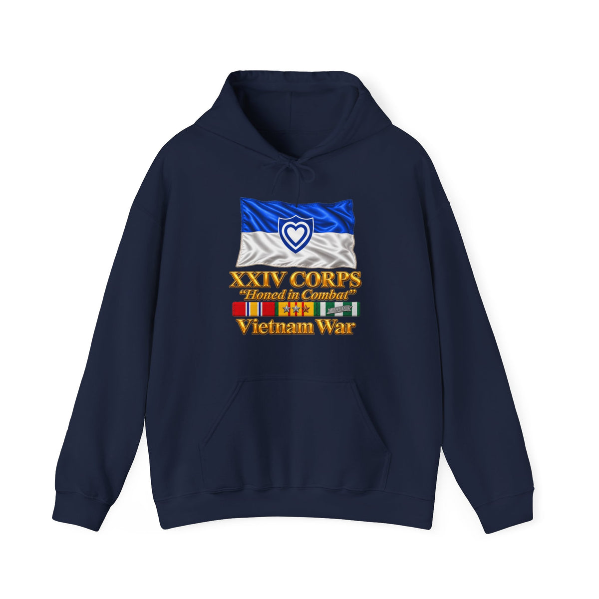 Hoodie — Army - XXIV Corps Flag - Waving - Ribbons - Vietnam War - 3D - Transparent