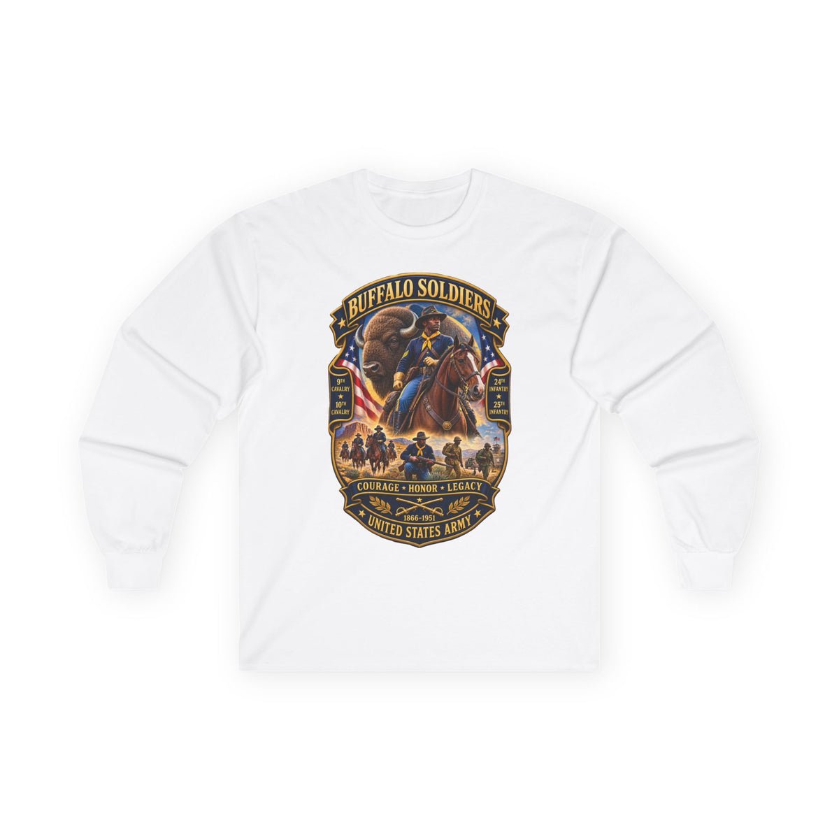Unisex Ultra Cotton Long Sleeve Tee - Overall Buffalo Soldiers Tribute - 3D - Enhanced