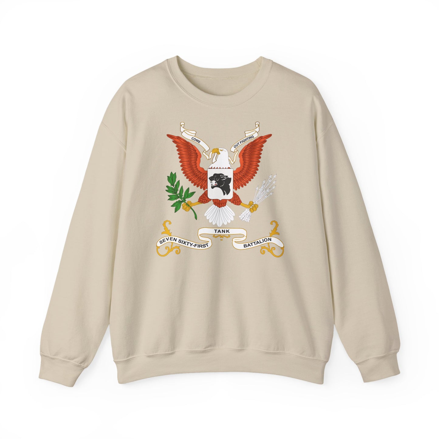 Crewneck Sweatshirt - Army - Regimental Colors - 761st Tank Battalion - Come Out Fighting