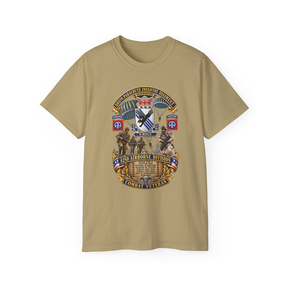 Unisex Ultra Cotton Tee - Army - Combat Vet w 505th PIR - 82nd Airborne  w Campaigns - Soldiers - SSI - 3D - Enhanced