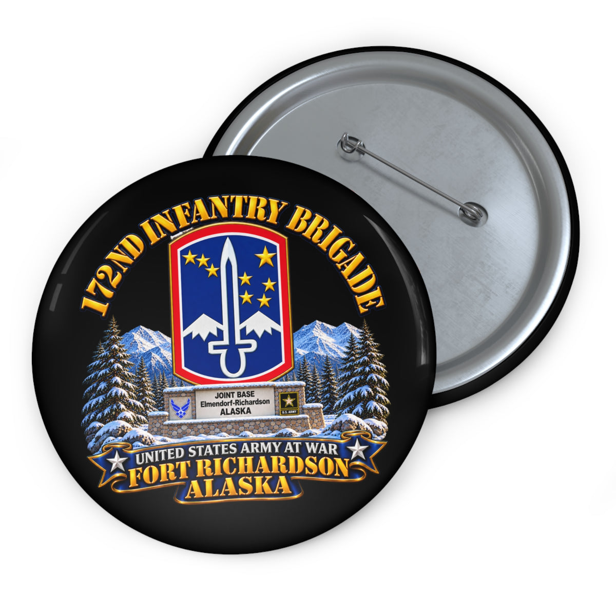 Custom Pin Buttons - 172nd Infantry Brigade - Ft Richardson, Alaska - 3D - Enhanced