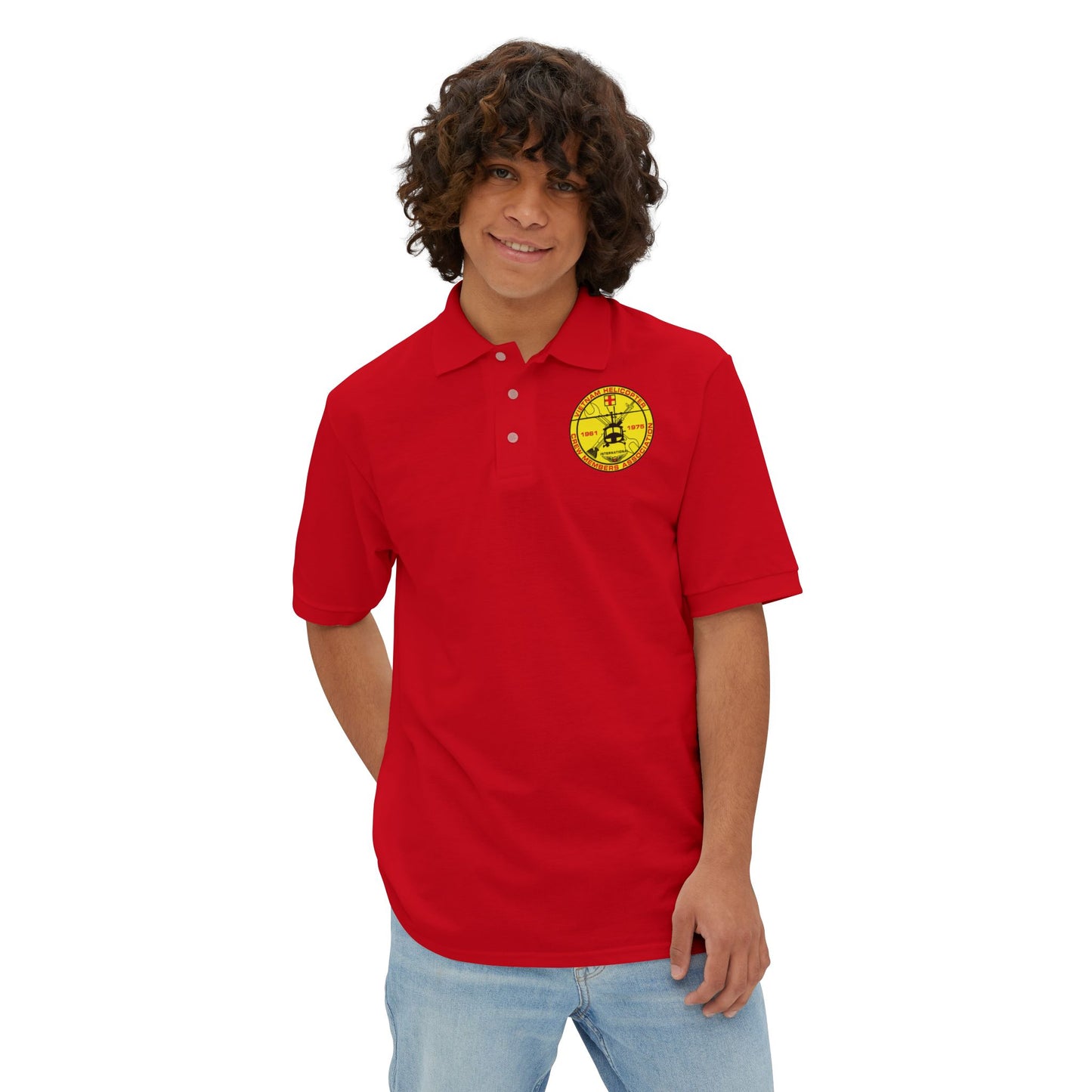 Men's Casual Piqué Polo - Vietnam Helicopter