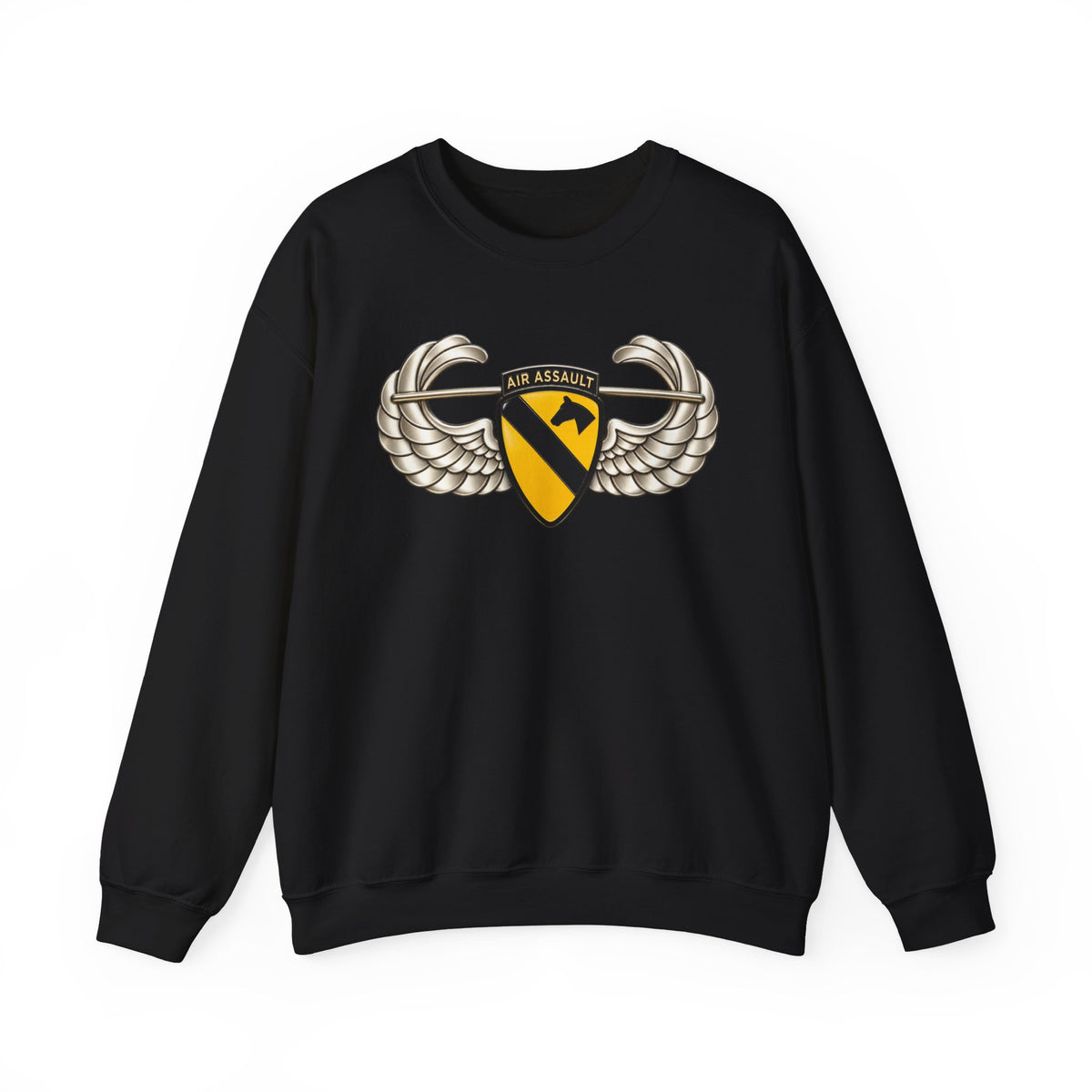 Crewneck Sweatshirt - 1st Cavalry Division w Air Assault Tab on Airborne Badge wo Txt - 3D - Transparent