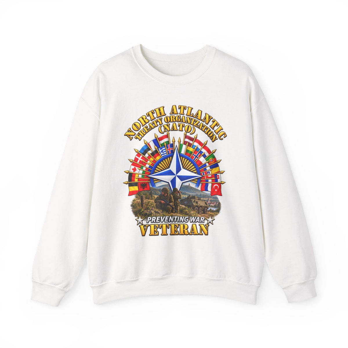Crewneck Sweatshirt - NATO - Polished NATO Veteran - with flags - Military Scene - 3D - Transparent