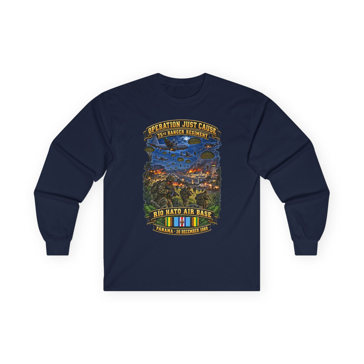 Unisex Ultra Cotton Long Sleeve Tee - SOF - Operation Just Cause  - Panama Invasion 1989 - 75th Ranger Rgt - Rio Hato Air Base - 3D - Enhanced