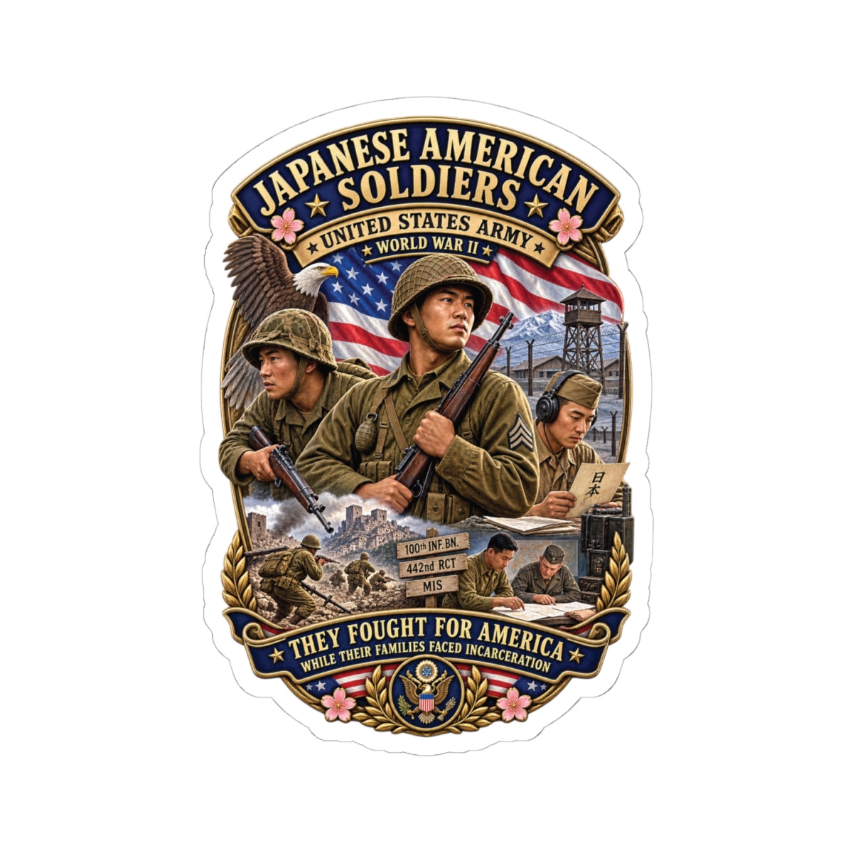 Kiss-Cut Stickers - Japanese American WWII Soldiers - 3D - Enhanced
