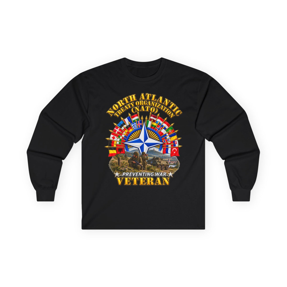 Unisex Ultra Cotton Long Sleeve Tee - NATO - Polished NATO Veteran - with flags - Military Scene - 3D - Transparent