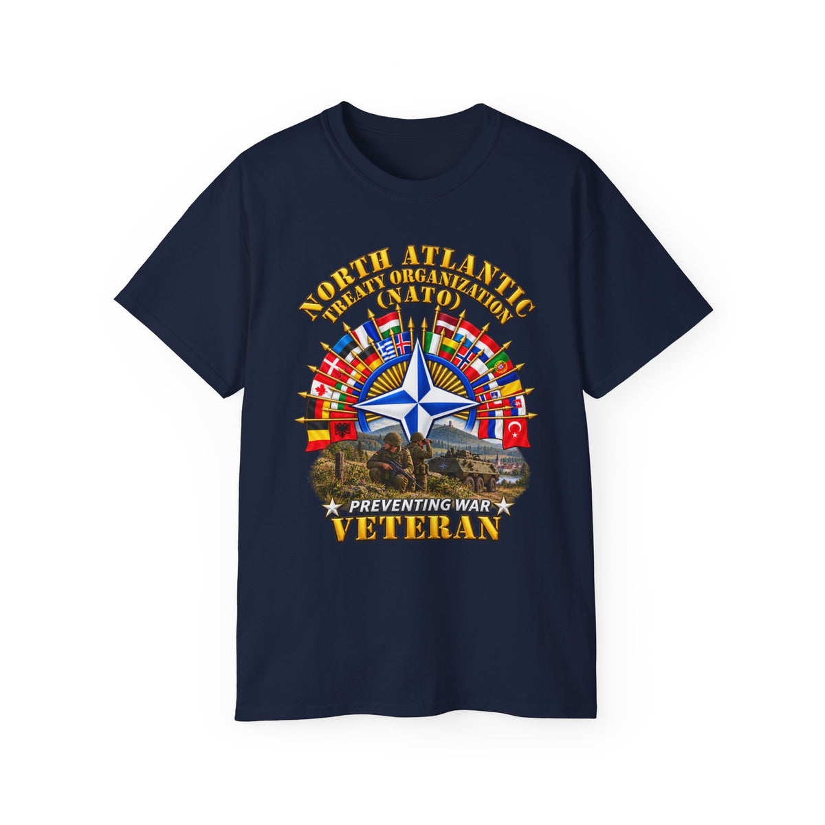 Unisex Ultra Cotton Tee - NATO - Polished NATO Veteran - with flags - Military Scene - 3D - Transparent