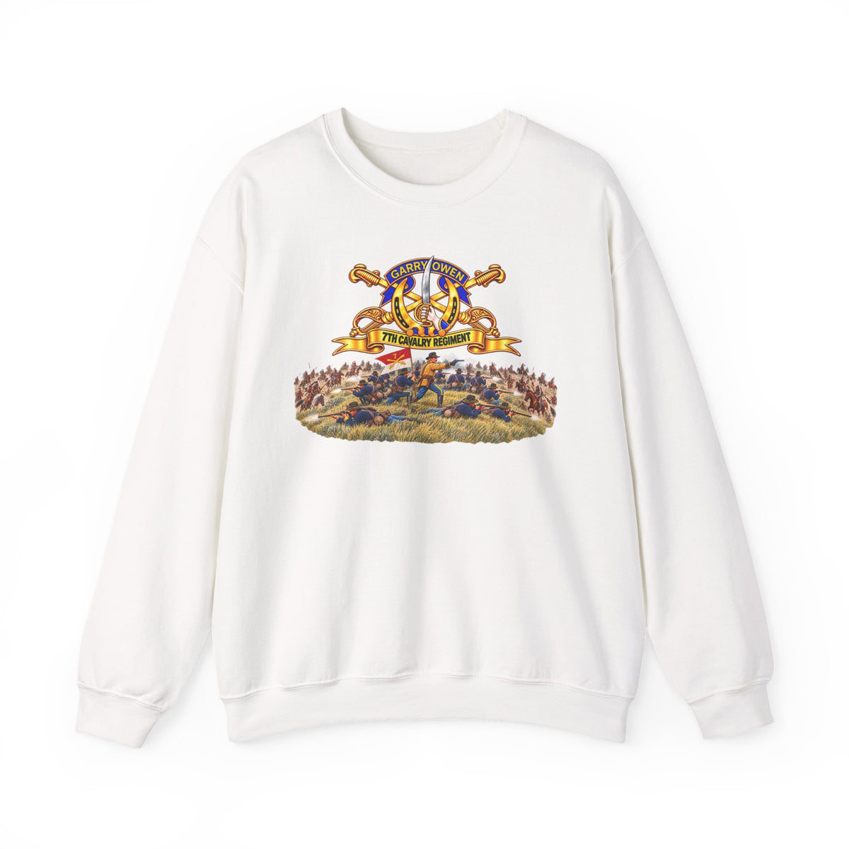 Crewneck Sweatshirt - 7th Cavalry Regiment - DUI, Br, Ribbon w  Battle of Little Big Horn Scene - 3D - Transparent