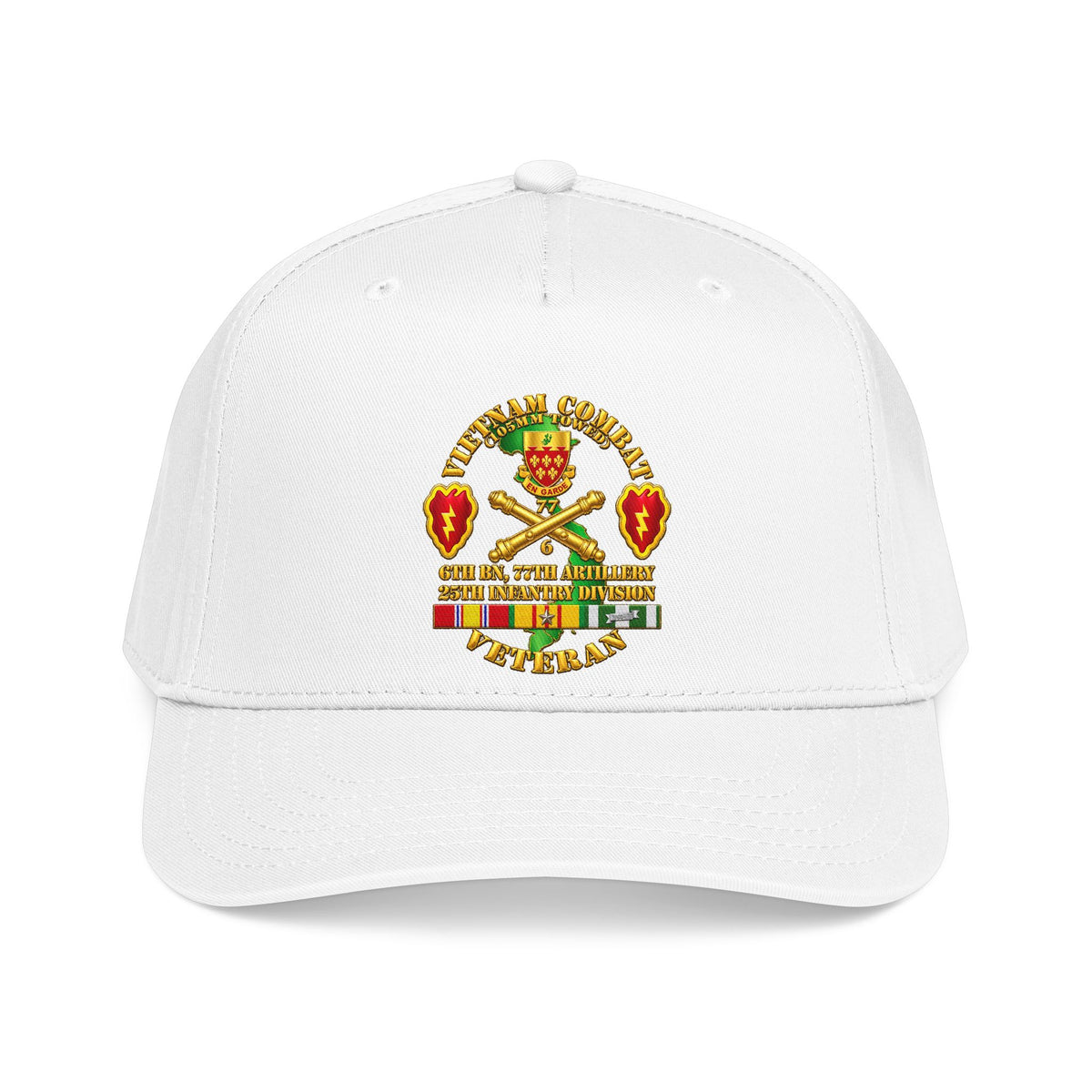 Mid Profile Baseball Cap - Army - Vietnam Combat Veteran w 6th Bn 77th Artillery DUI -25th Infantry Div - 3D - Transparent