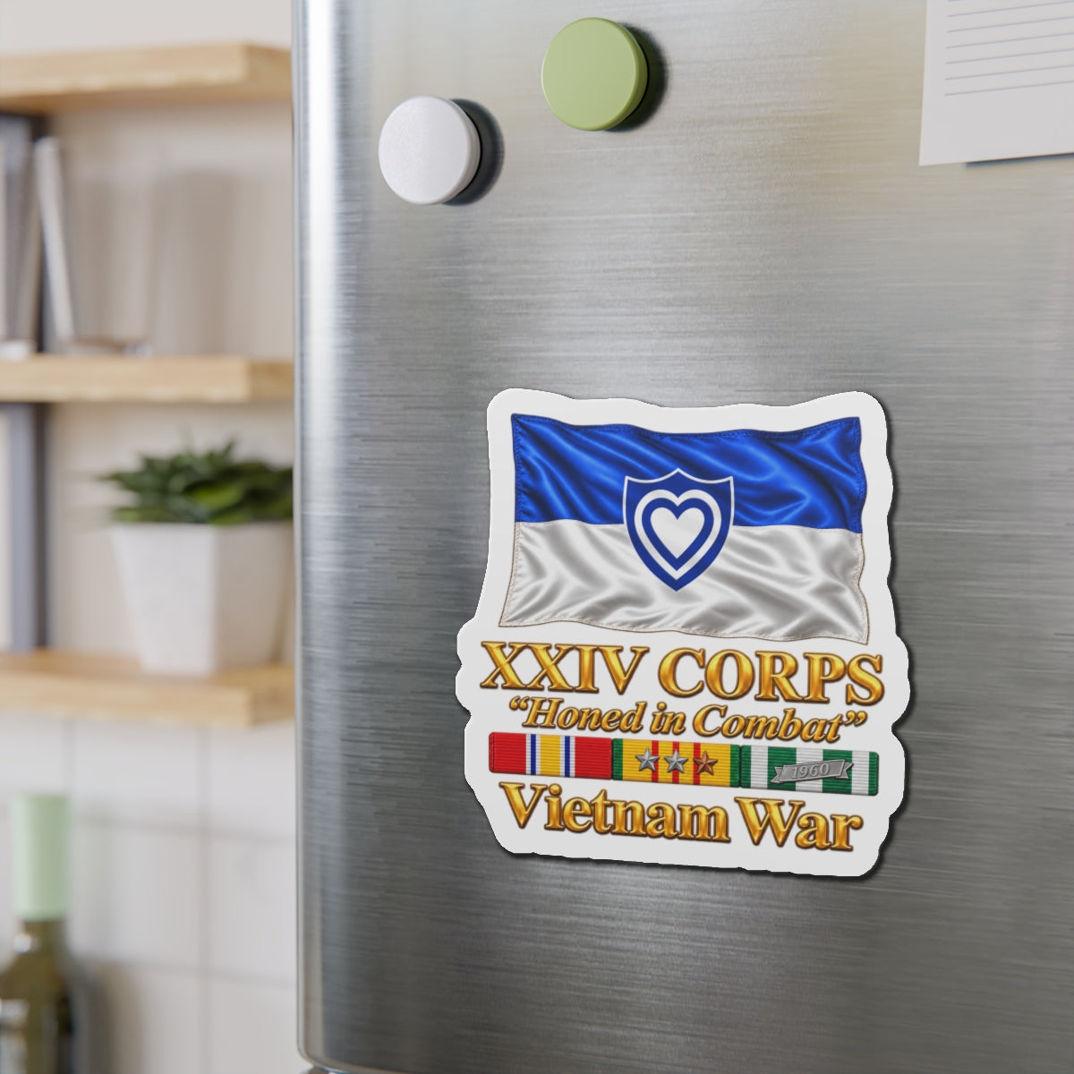 Die-Cut Magnets — Army - XXIV Corps Flag - Waving - Ribbons - Vietnam War - 3D - Transparent