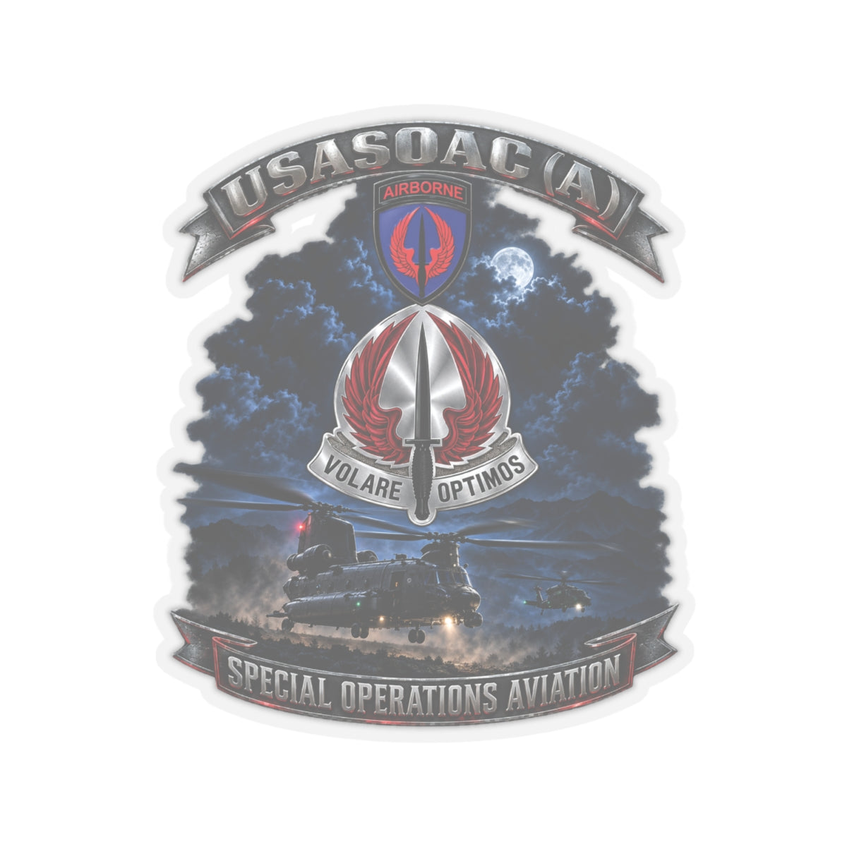 Kiss-Cut Stickers - USA Special Operations Aviation Command (Airborne) - SSI, DUI with Scene - 3D - Enhanced