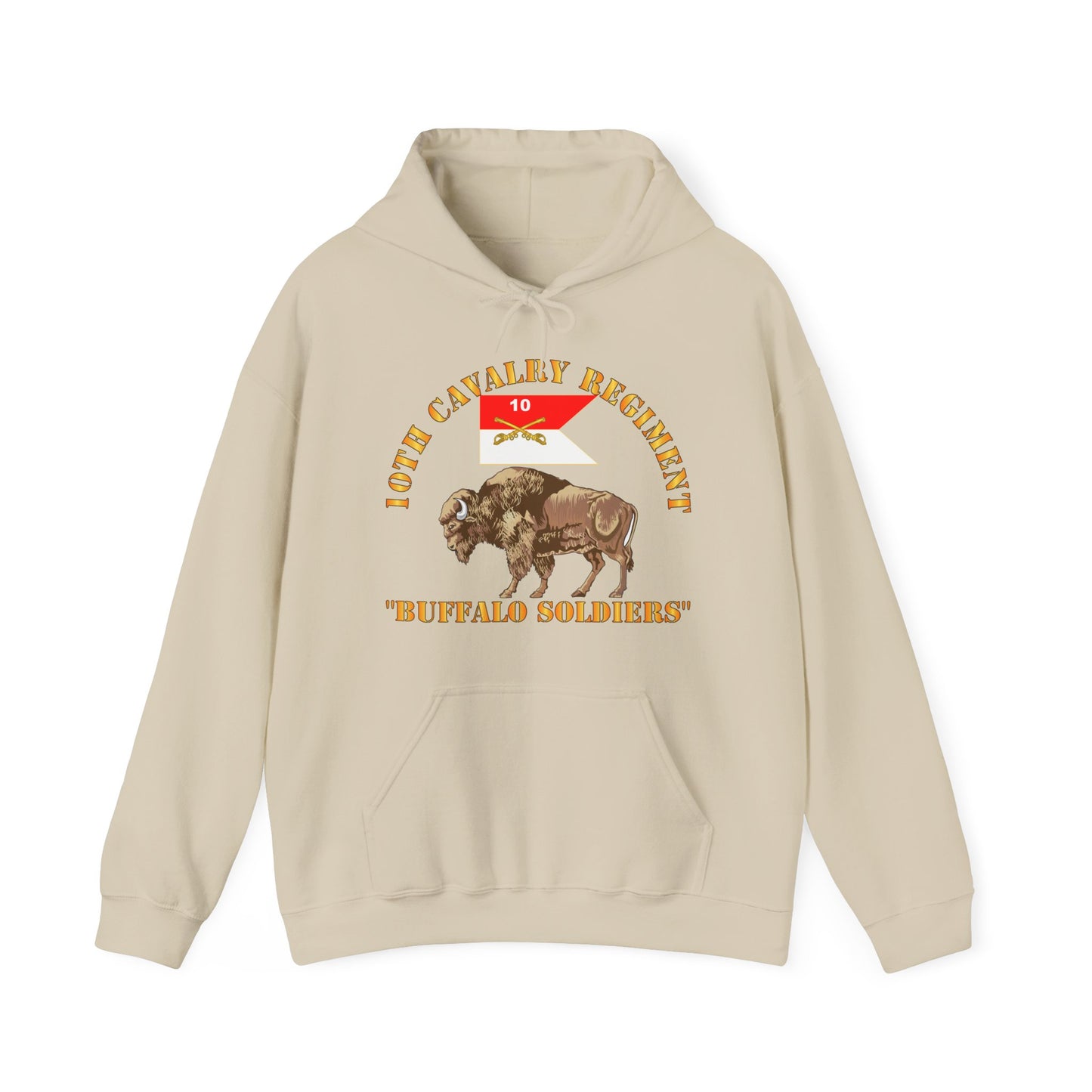 Unisex Heavy Blend Hooded Sweatshirt - Army - 10th Cavalry Regiment - Buffalo Soldiers w 10th Cav Guidon