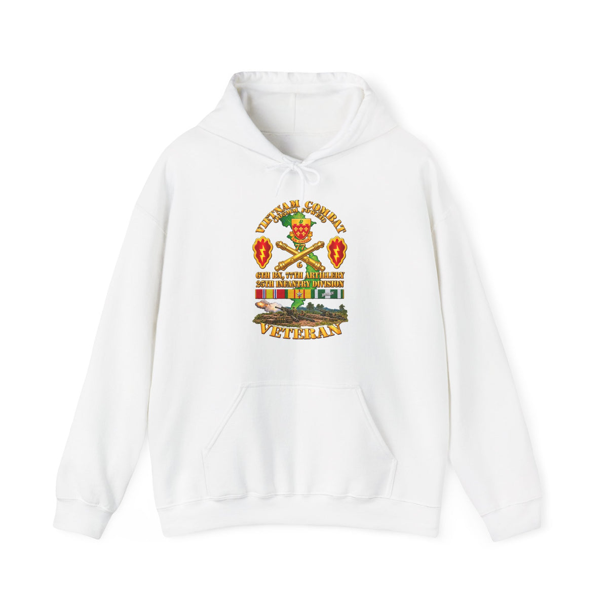 Hoodie — Army - Vietnam Combat Veteran w 6th Bn 77th Artillery DUI -25th Infantry Div w Fire Mission Scene - 3D - Transparent