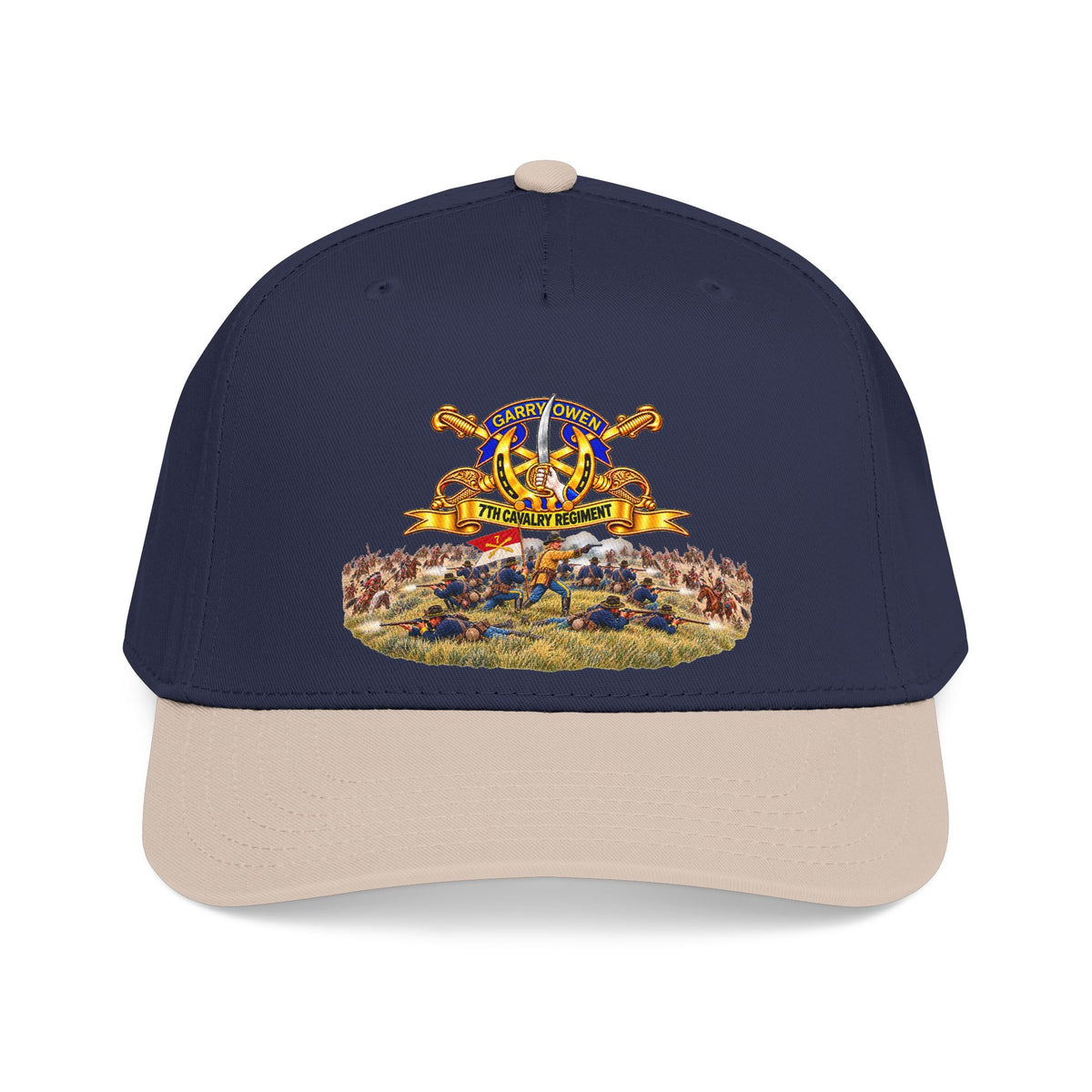 Mid Profile Baseball Cap - 7th Cavalry Regiment - DUI, Br, Ribbon w  Battle of Little Big Horn Scene - 3D - Transparent