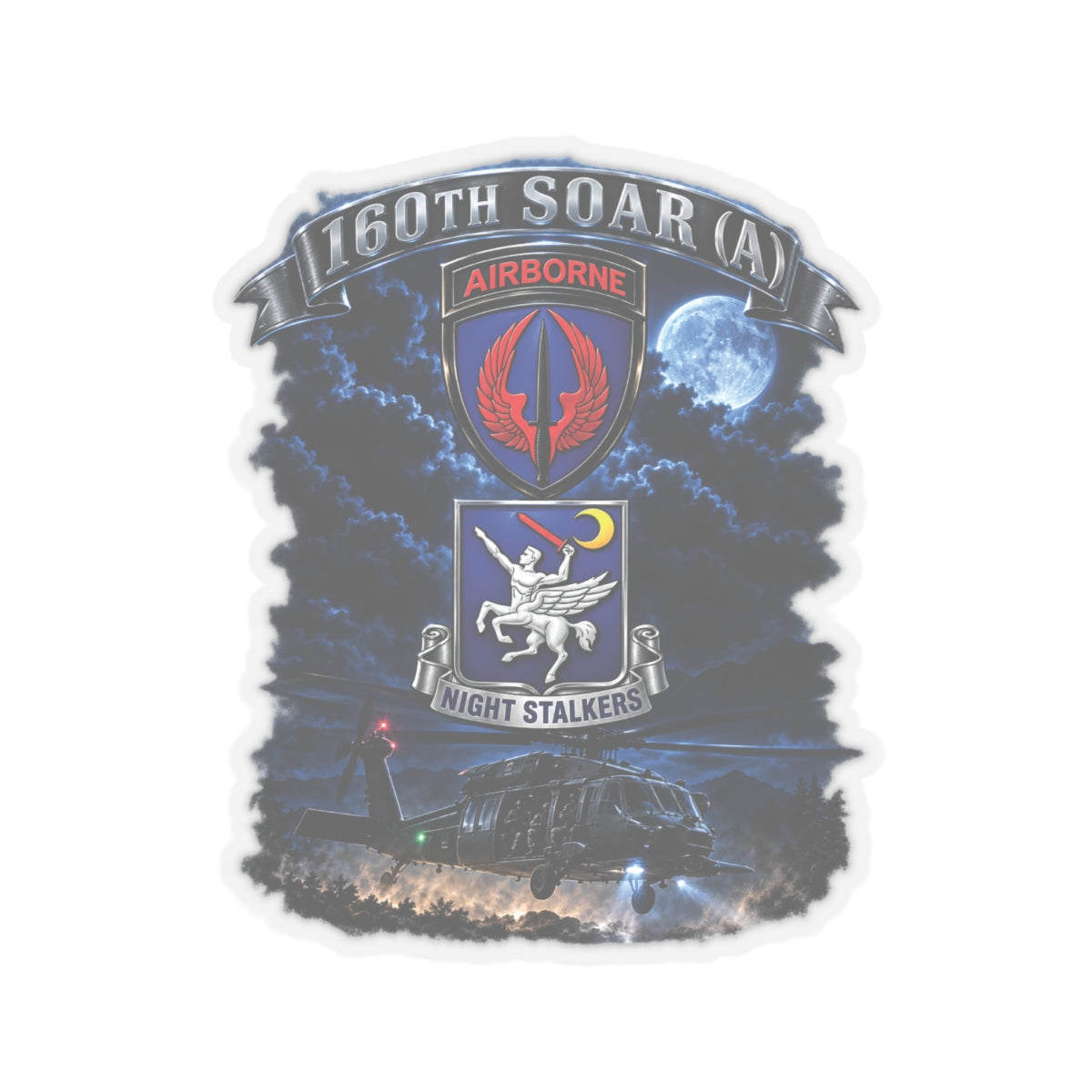 Kiss-Cut Stickers - USASOAC - SSI, 160th Special Operations Regiment Airborne  DUI with Scene Blackhawk - 3D - Enhanced