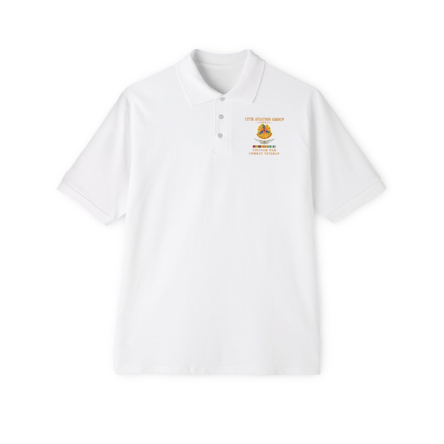 Men's Casual Piqué Polo - Army - 12th  AVN Group, Combat -  DUI - Aircrew, Vietnam War - Veteran VN SVC X 300