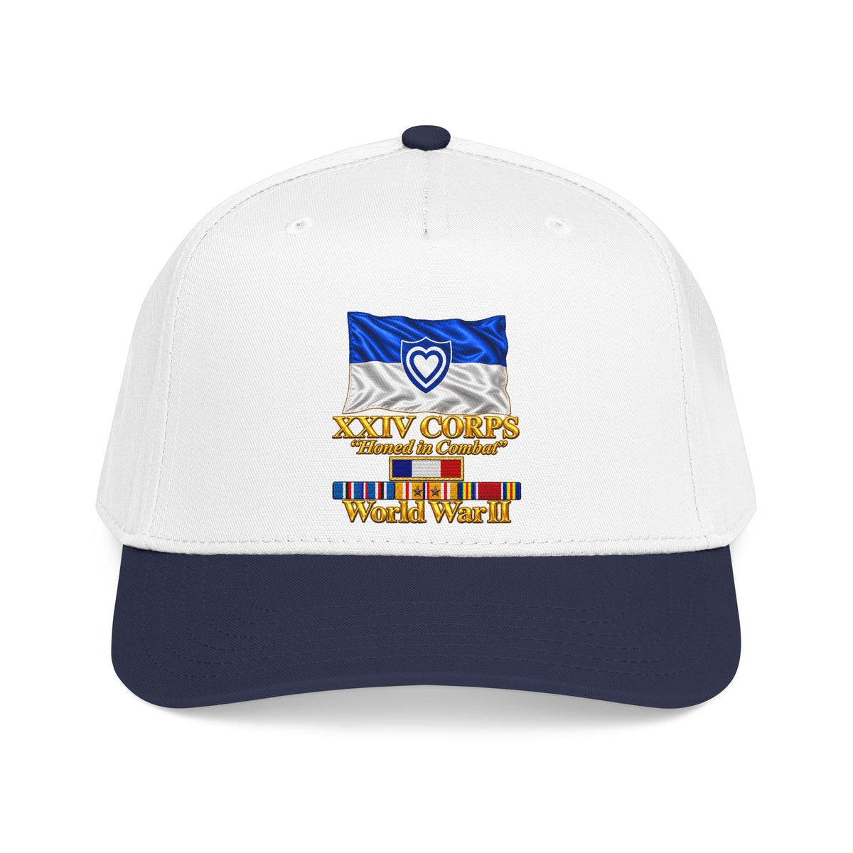 Mid Profile Baseball Cap - Army - XXIV Corps Flag - Waving - Ribbons - World War II - 3D - Transparent