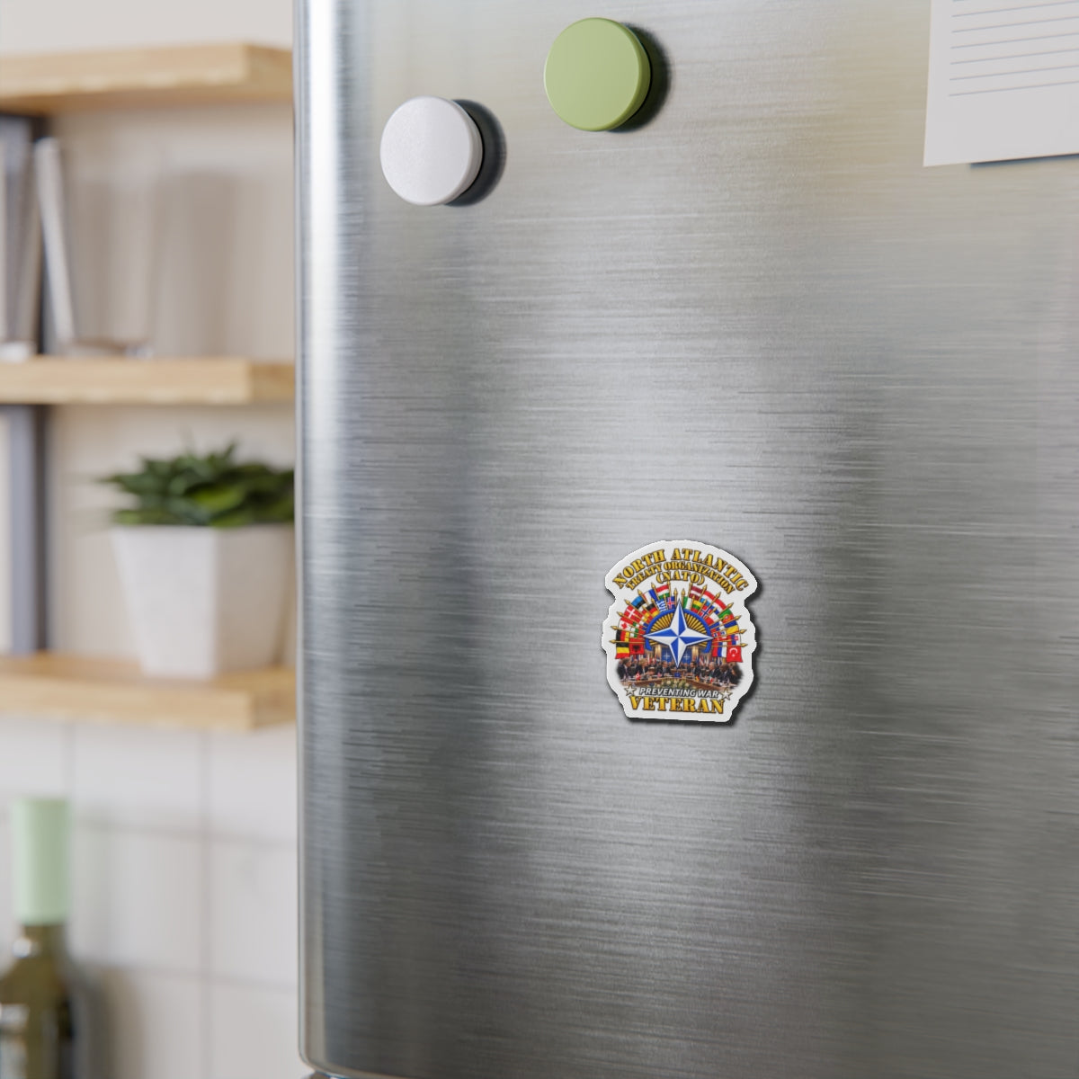 Die-Cut Magnets — NATO - Polished NATO Veteran - with flags - Meeting Scene - 3D - Transparent