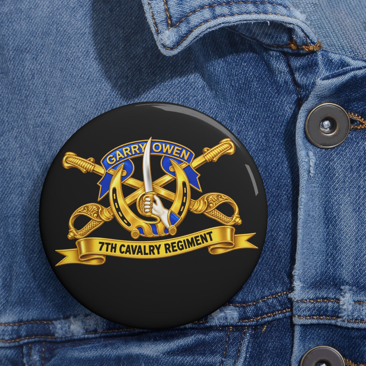 Custom Pin Buttons - 7th Cavalry Regiment - DUI, Br, Ribbon wo Scene - 3D - Transparent