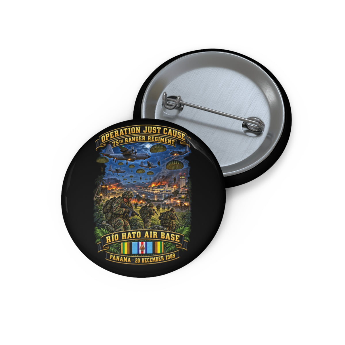 Custom Pin Buttons - SOF - Operation Just Cause  - Panama Invasion 1989 - 75th Ranger Rgt - Rio Hato Air Base - 3D - Enhanced