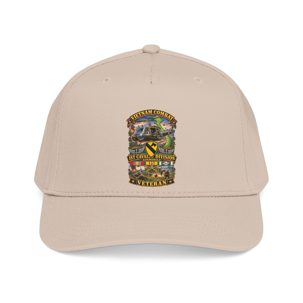 Mid Profile Baseball Cap - Army - Vietnam Combat Cavalry Veteran w 1st Cav Div SSI  Big Helo - 3D - Enhanced