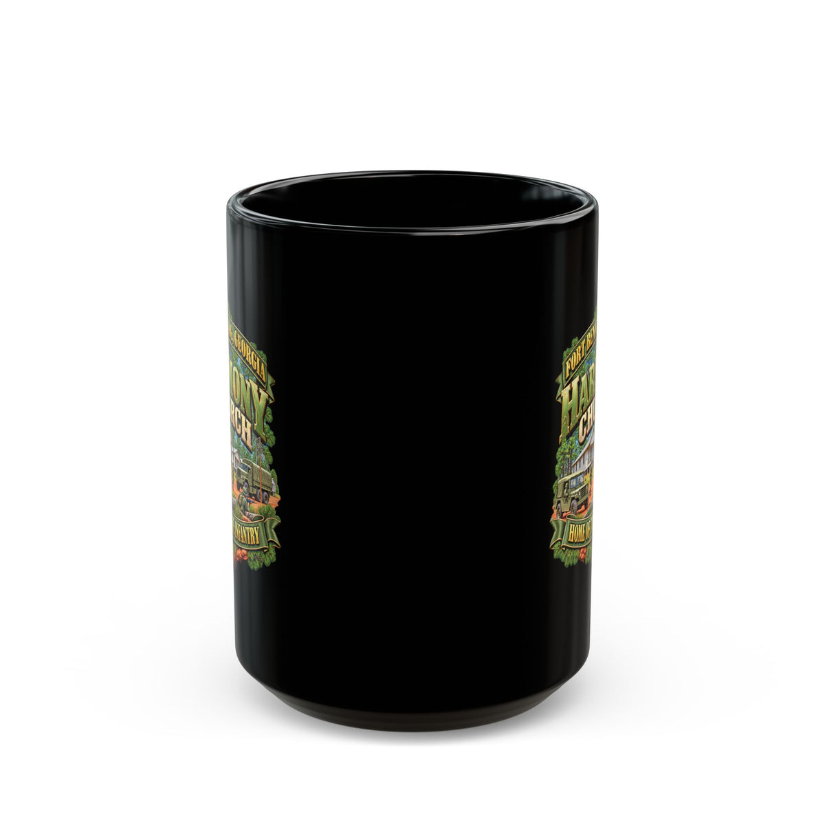 Black Mug  (15oz) - Fort Benning, Georgia, Harmony Church - Home of the Infantry - 3D - Enhanced